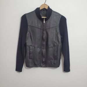 Jaclyn Smith Black Leather Zippered Sweater Coat